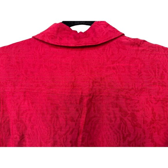 Chicos Red Button-Up Textured Shirt Womens Size 1 Linen/Cotton/Silk Blend - Picture 9 of 11